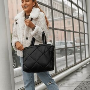 RINO & PELLE Puffer Faux Leather Quilted Shopper Tote Bag Black